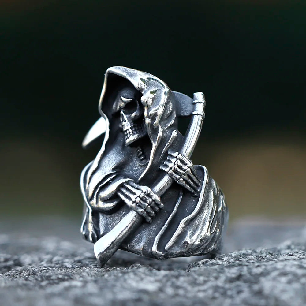 stainless steel Sickle Calvarium Skull ring