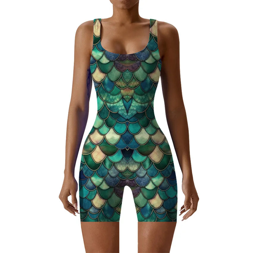 Fish Scale Print Multicolor Bodysuit