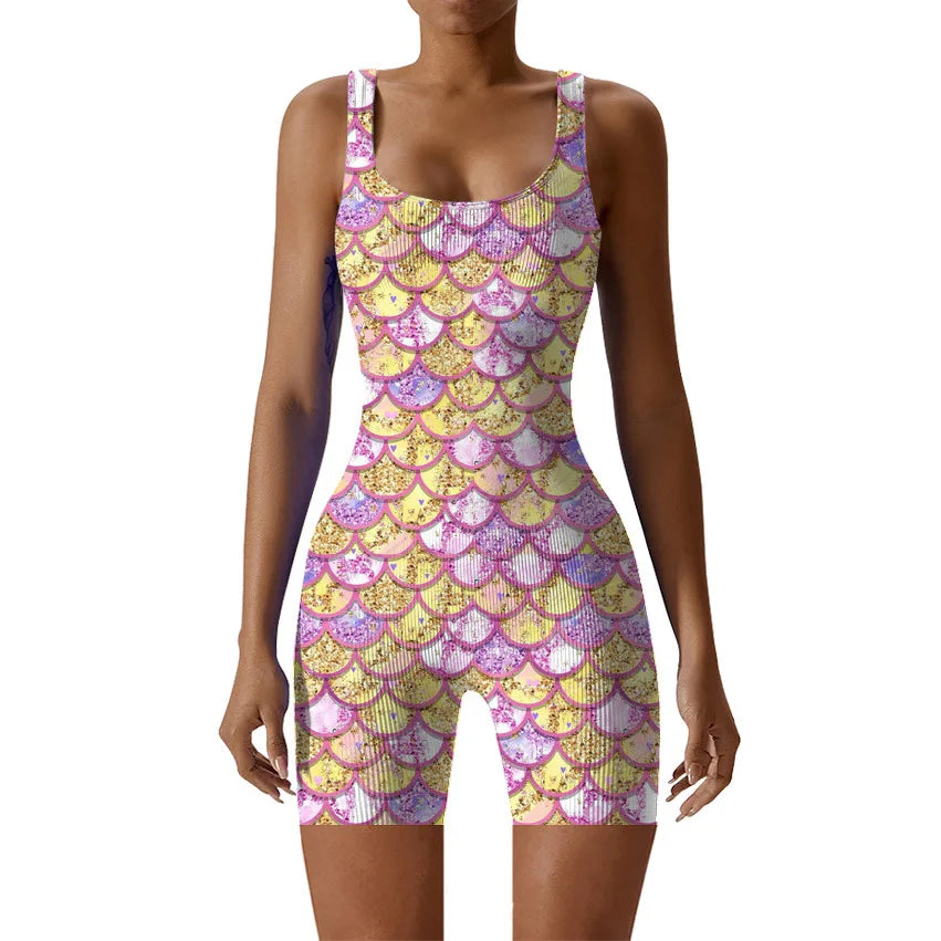 Fish Scale Print Multicolor Bodysuit