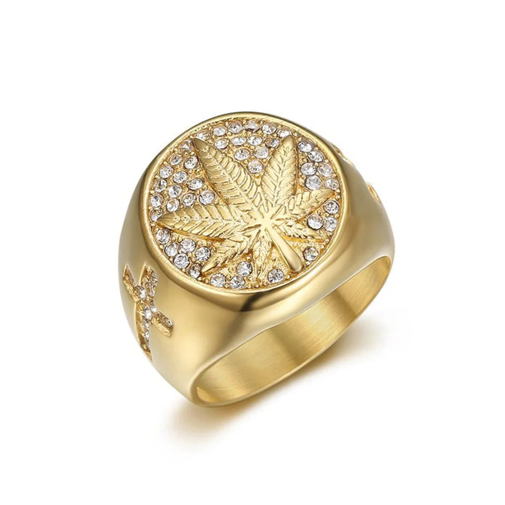 Hemp Leaf Ring Male Gold Ring