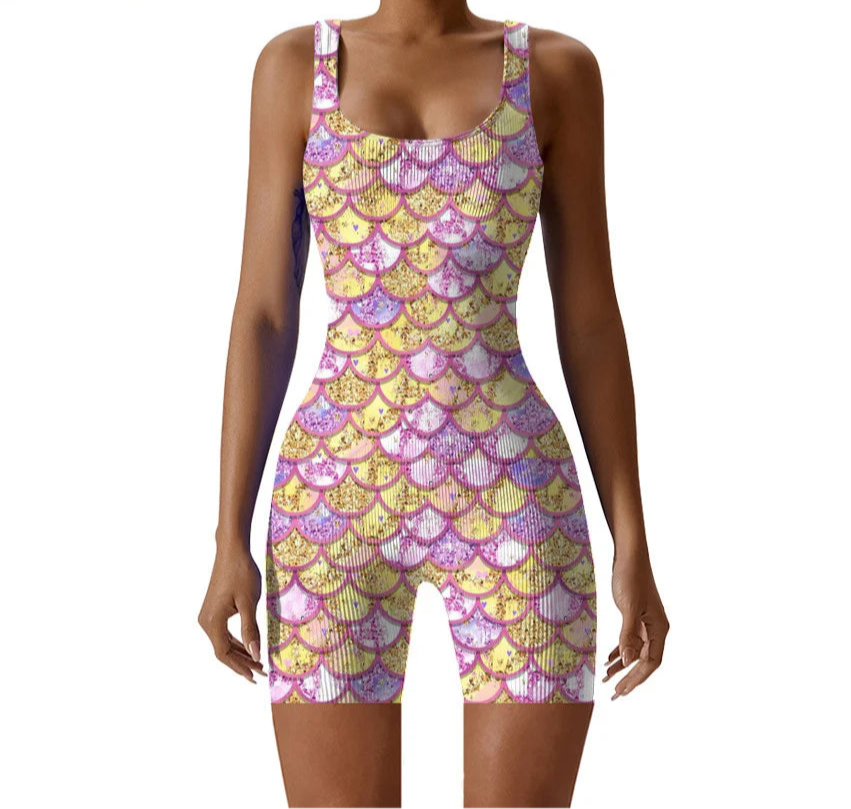 Fish Scale Print Multicolor Bodysuit