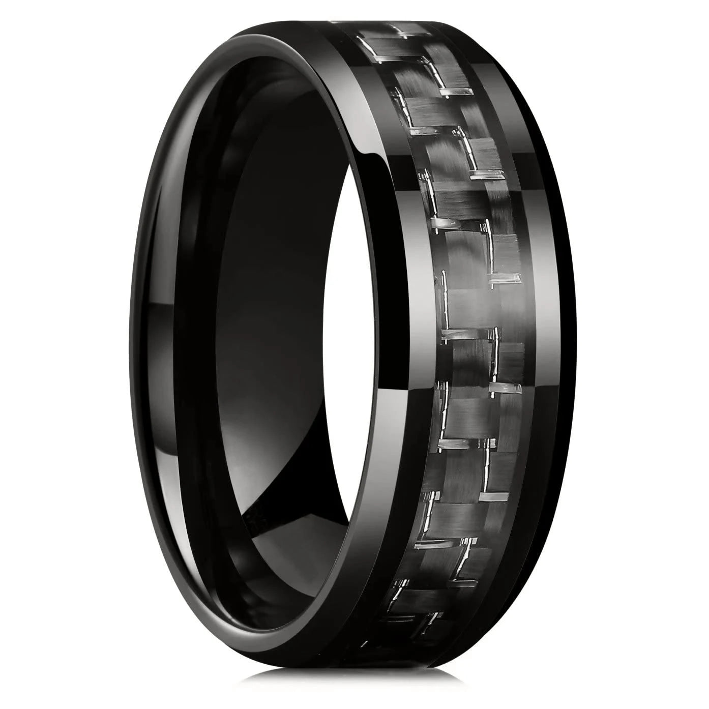 Black Carbon Fiber Matte Finish Ring For Men