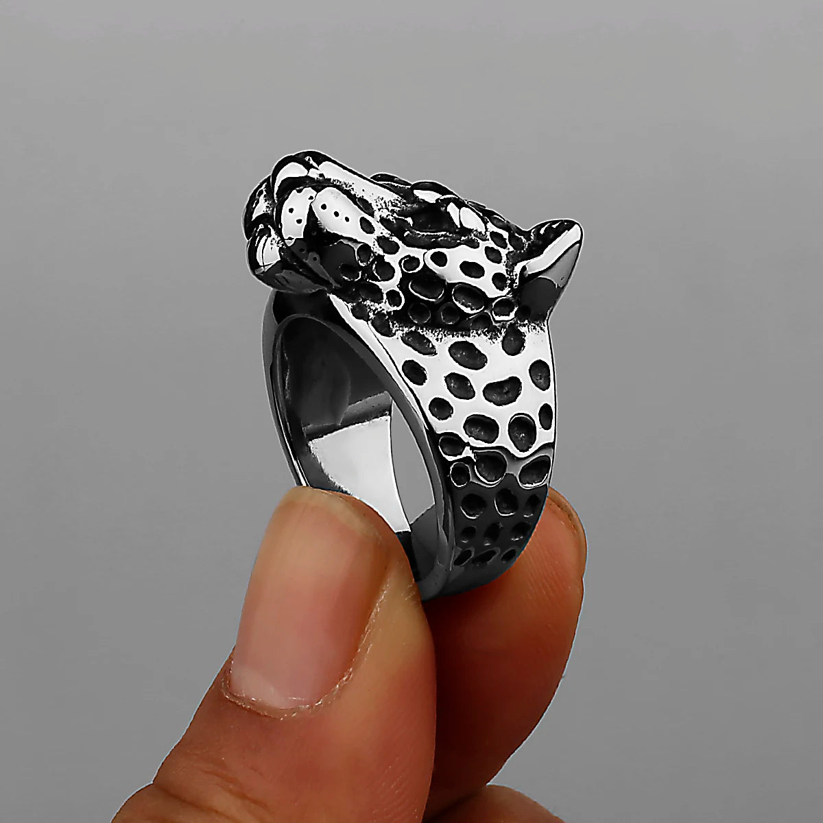 Stainless Steel Leopard Head Ring