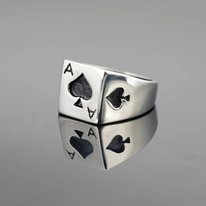 Playing Card Stainless Steel Lucky Poker Ring