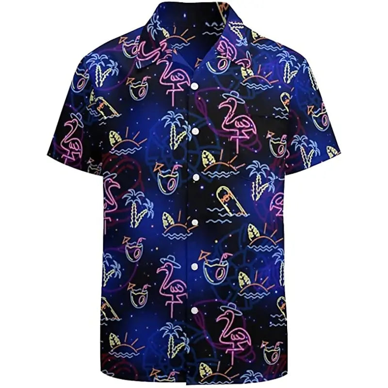 Hawaiian camp fluorescent 3D printing shirts