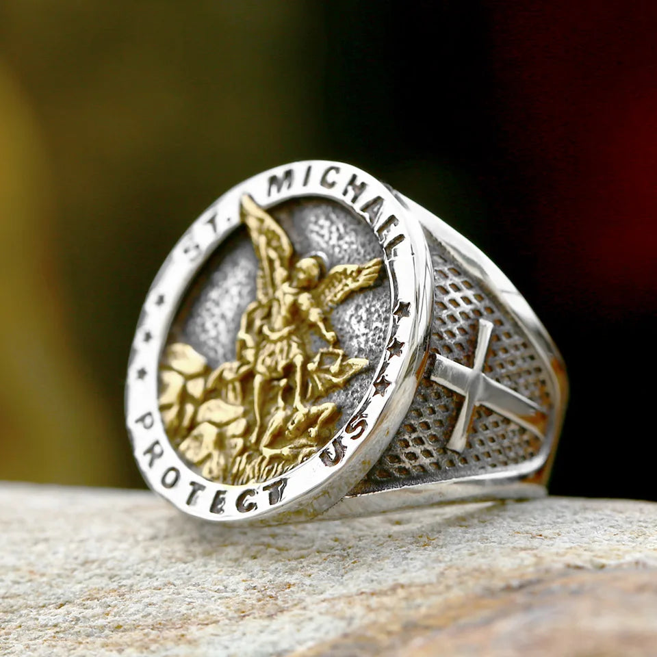 BEIER 316L Stainless Steel Angel  St Michael Ring