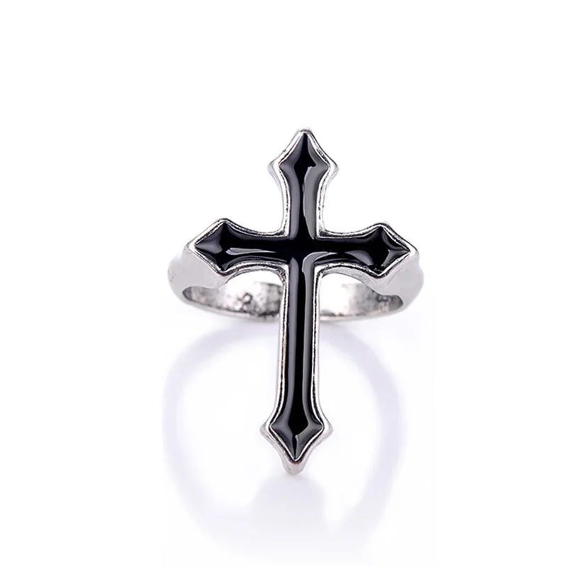 Retro Black Cross Ring