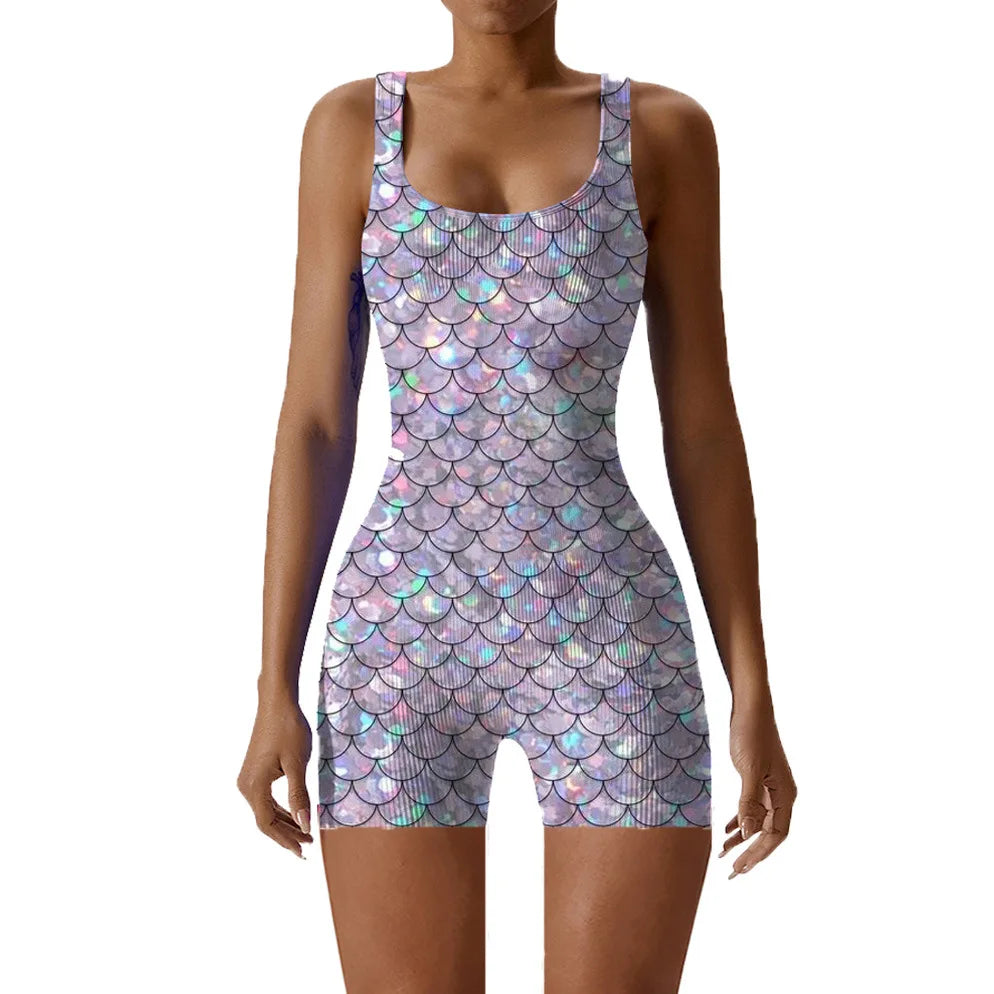 Fish Scale Print Multicolor Bodysuit