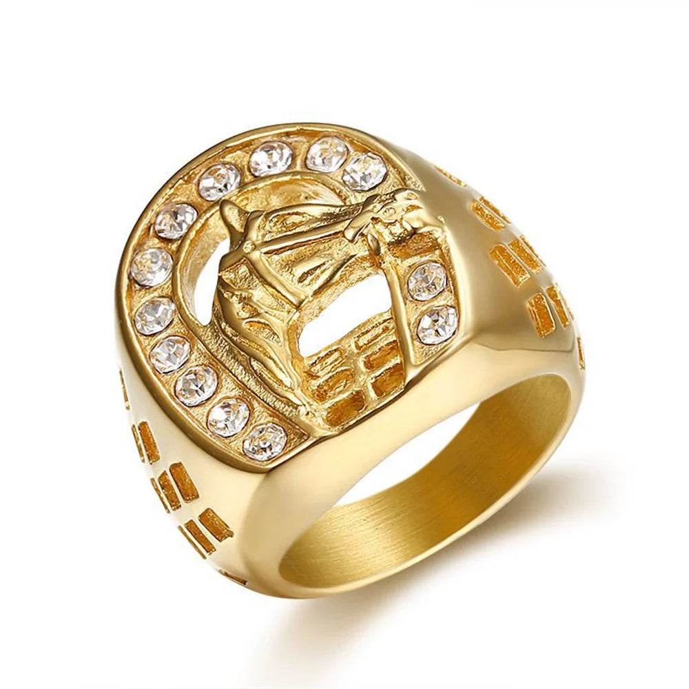 Horse Head Ring Male 18k Gold Plated Color Stainless Steel