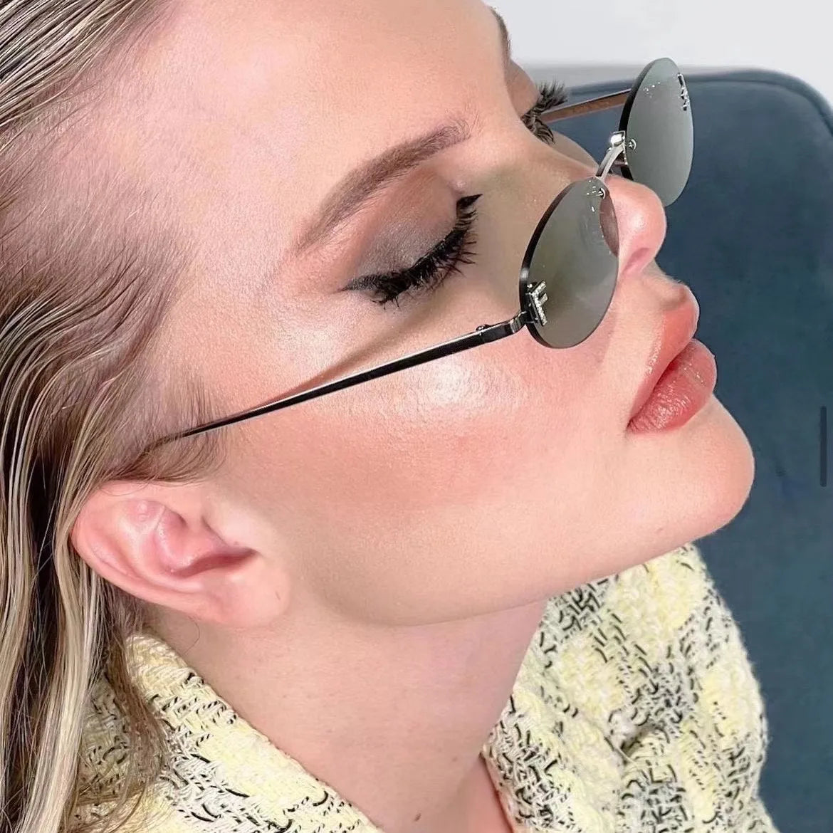 Rimless Retro Oval Sunglasses