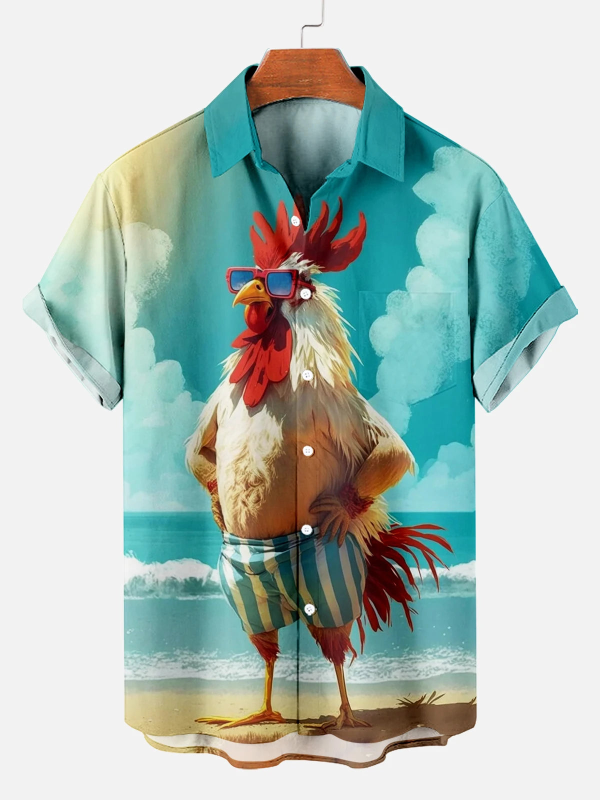 Funny Rooster Beach Hawaii Casual 3D Shirt