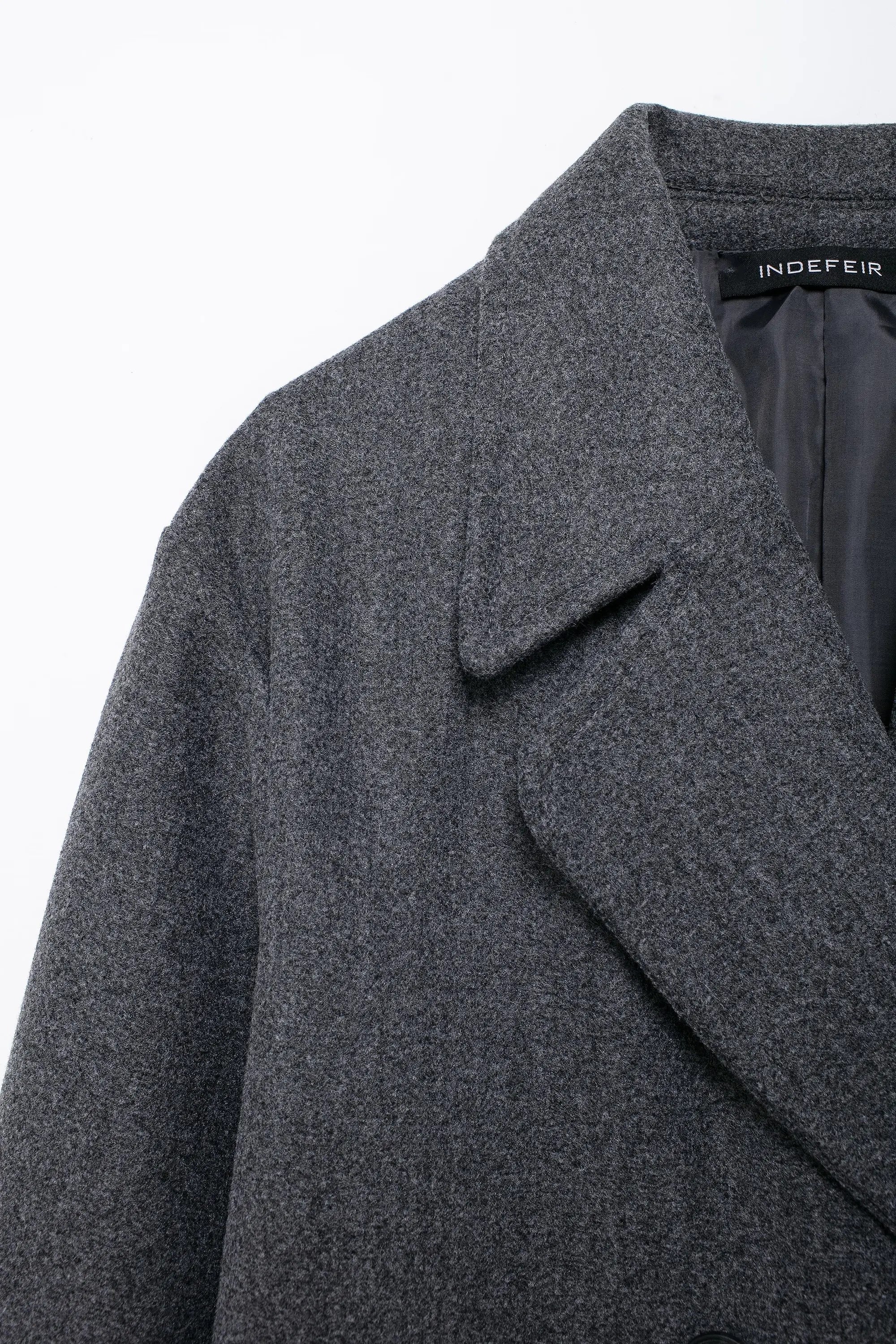 TRAFZA Solid Lapel Double Breasted Coat