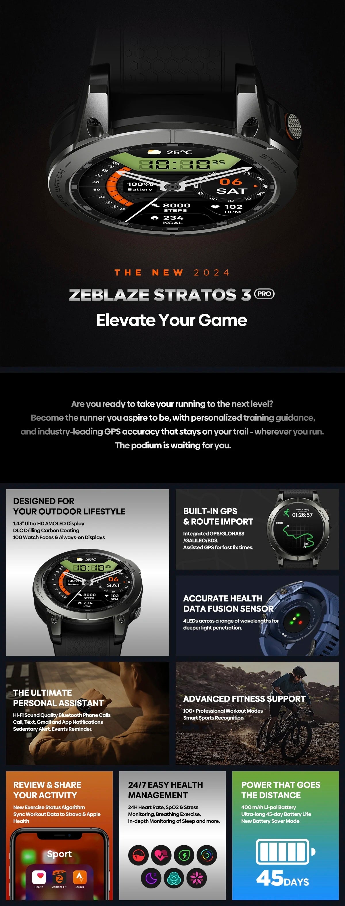 Zeblaze Stratos 3 PRO GPS Smart Watch