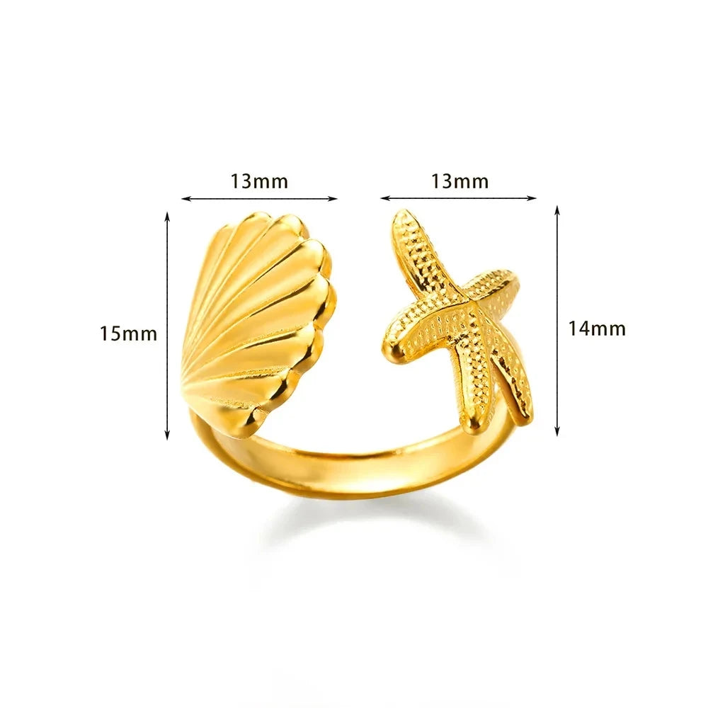 Shell Rings for Women Adjustable Gold Color