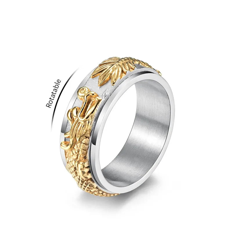 Stainless Steel / spinner dragon 18k gold plated ring
