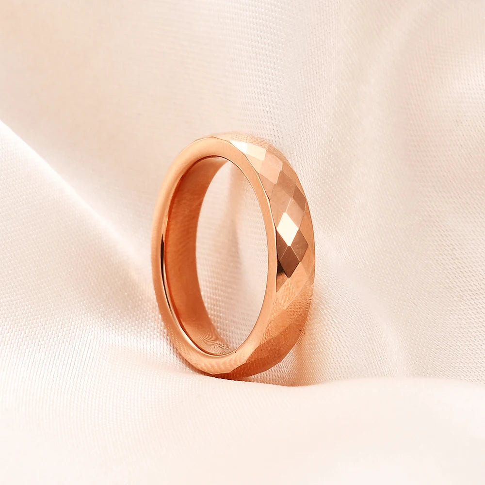 Faceted Edge Dome Polished Tungsten Carbide Wedding Rings