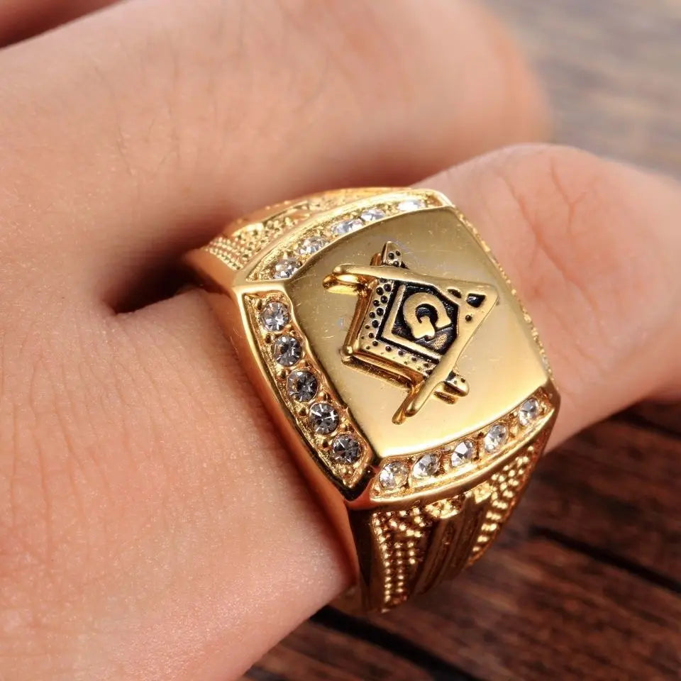 316L Stainless Steel Gold Color Freemason Ring