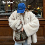 Neo Mint Fluffy Faux Fox Fur Jacket