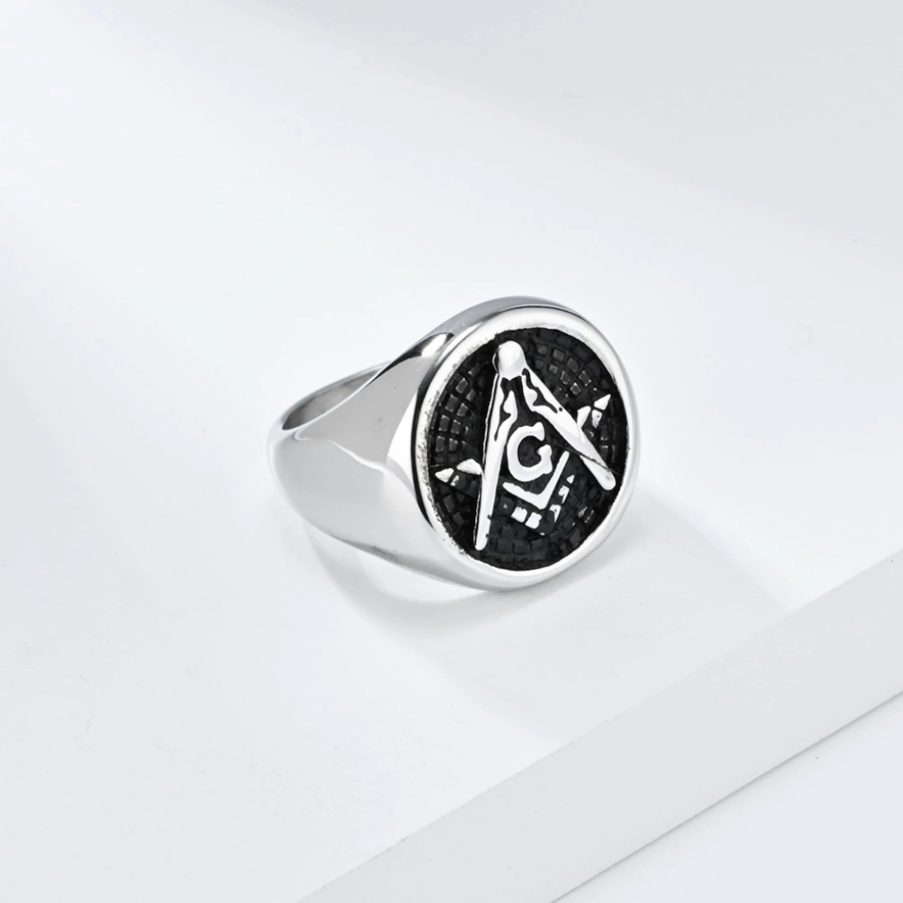 retro style Masonic stainless steel ring