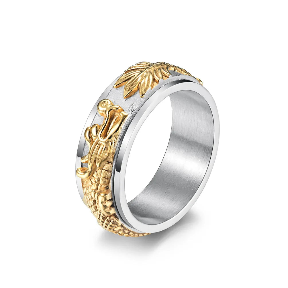 Stainless Steel / spinner dragon 18k gold plated ring