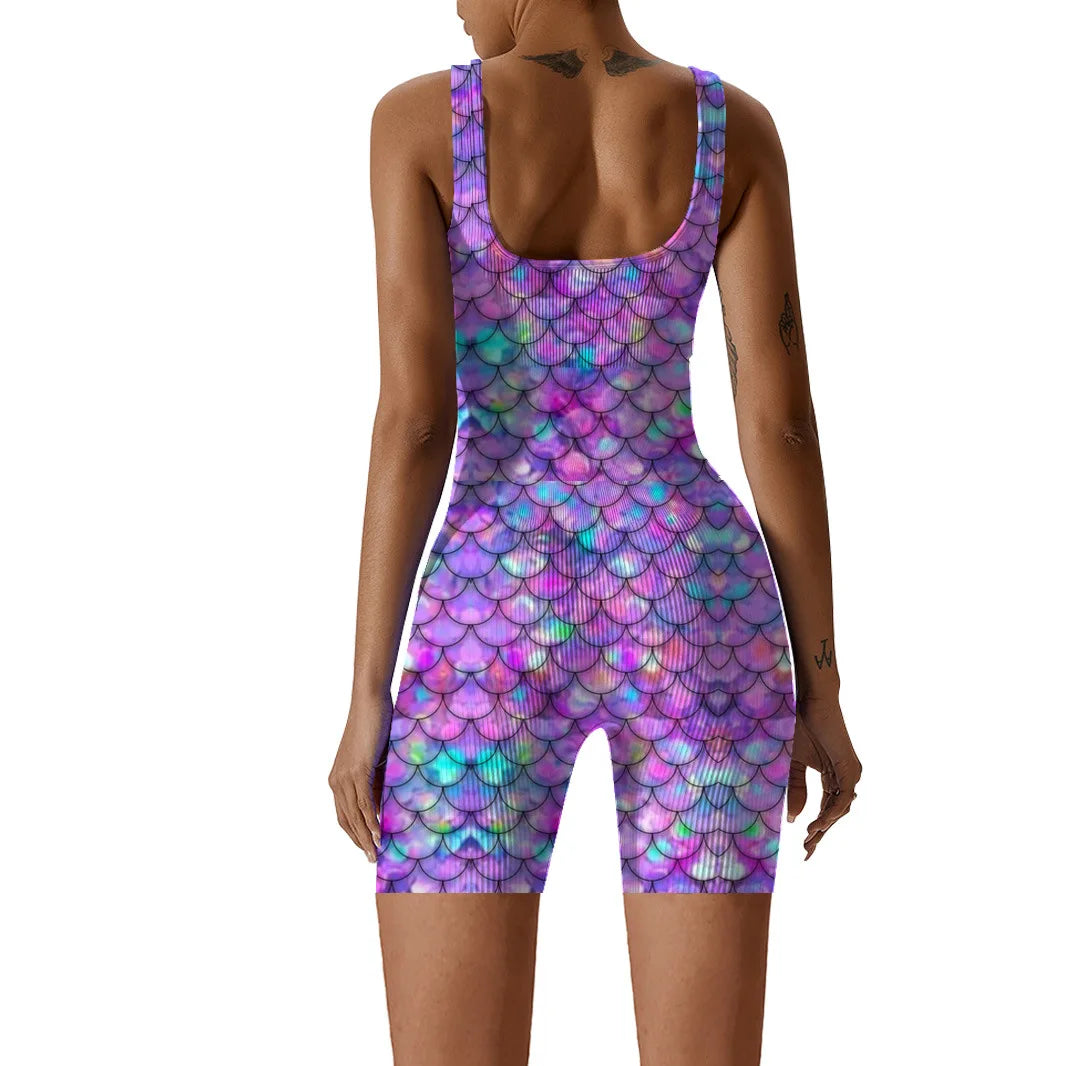 Fish Scale Print Multicolor Bodysuit