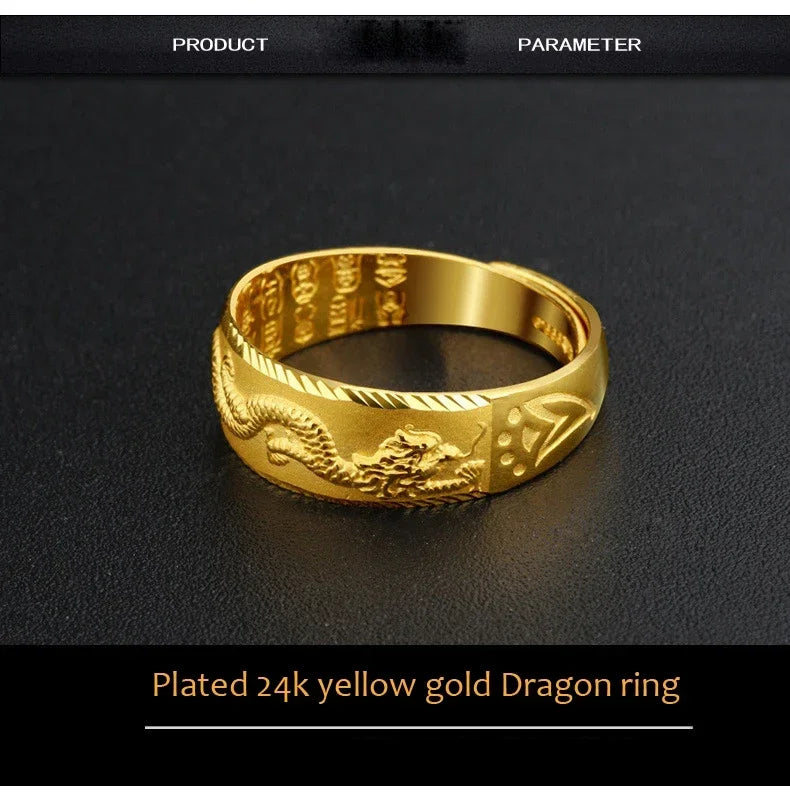 24k Gold Plated Engraving Dragon Ring