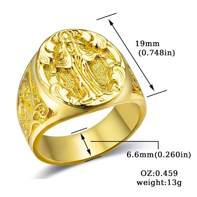 18K Gold Plated Virgin Mary Handmade Carved Religious Rings
