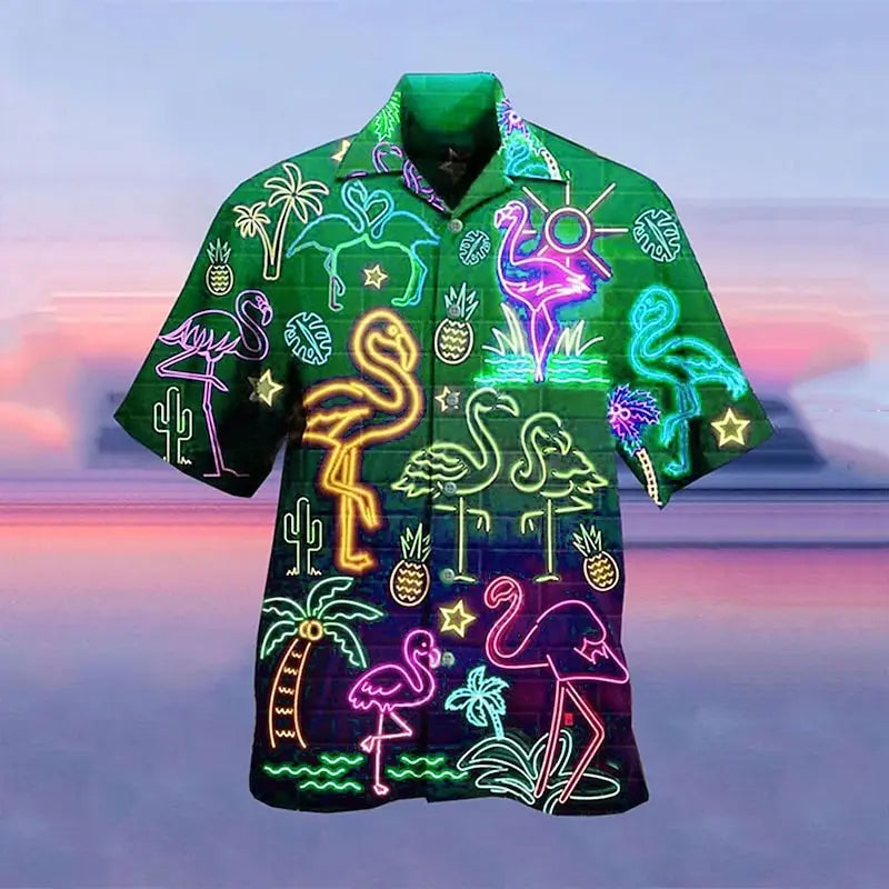 Hawaiian camp fluorescent 3D printing shirts