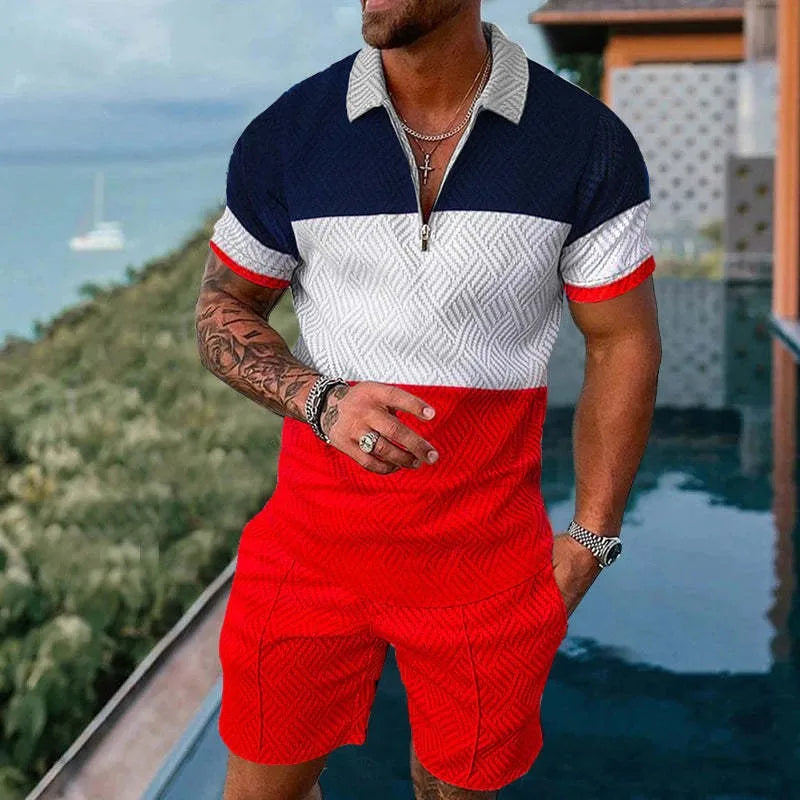 3D Printed Short Sleeve Zipper Polo Shirt Shorts