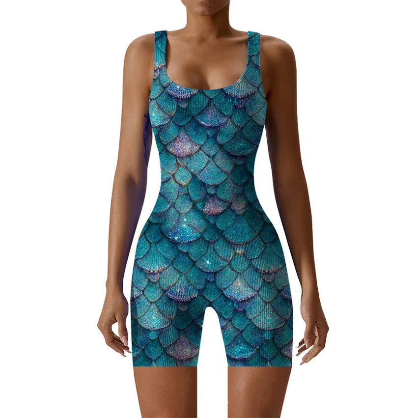 Fish Scale Print Multicolor Bodysuit