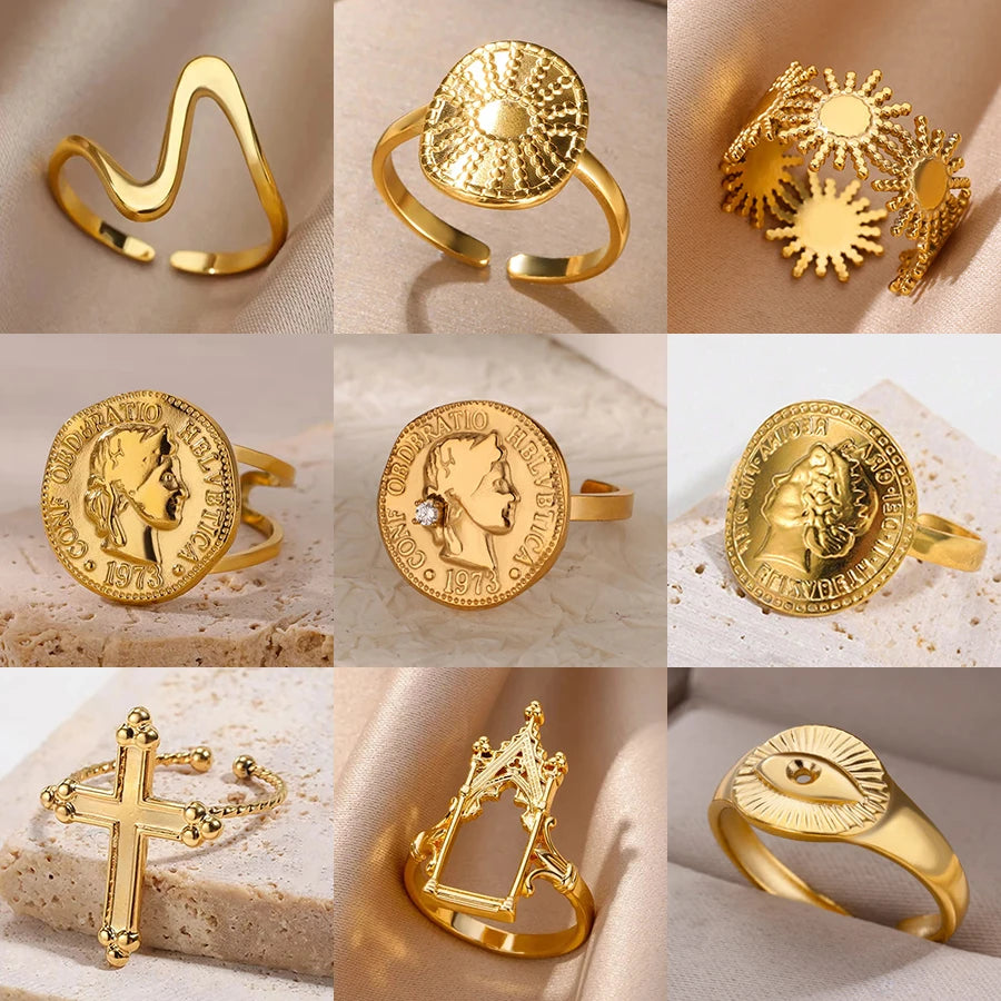 Vintage Ancient Greek Arethusa Goddess Coin Ring - gold plated