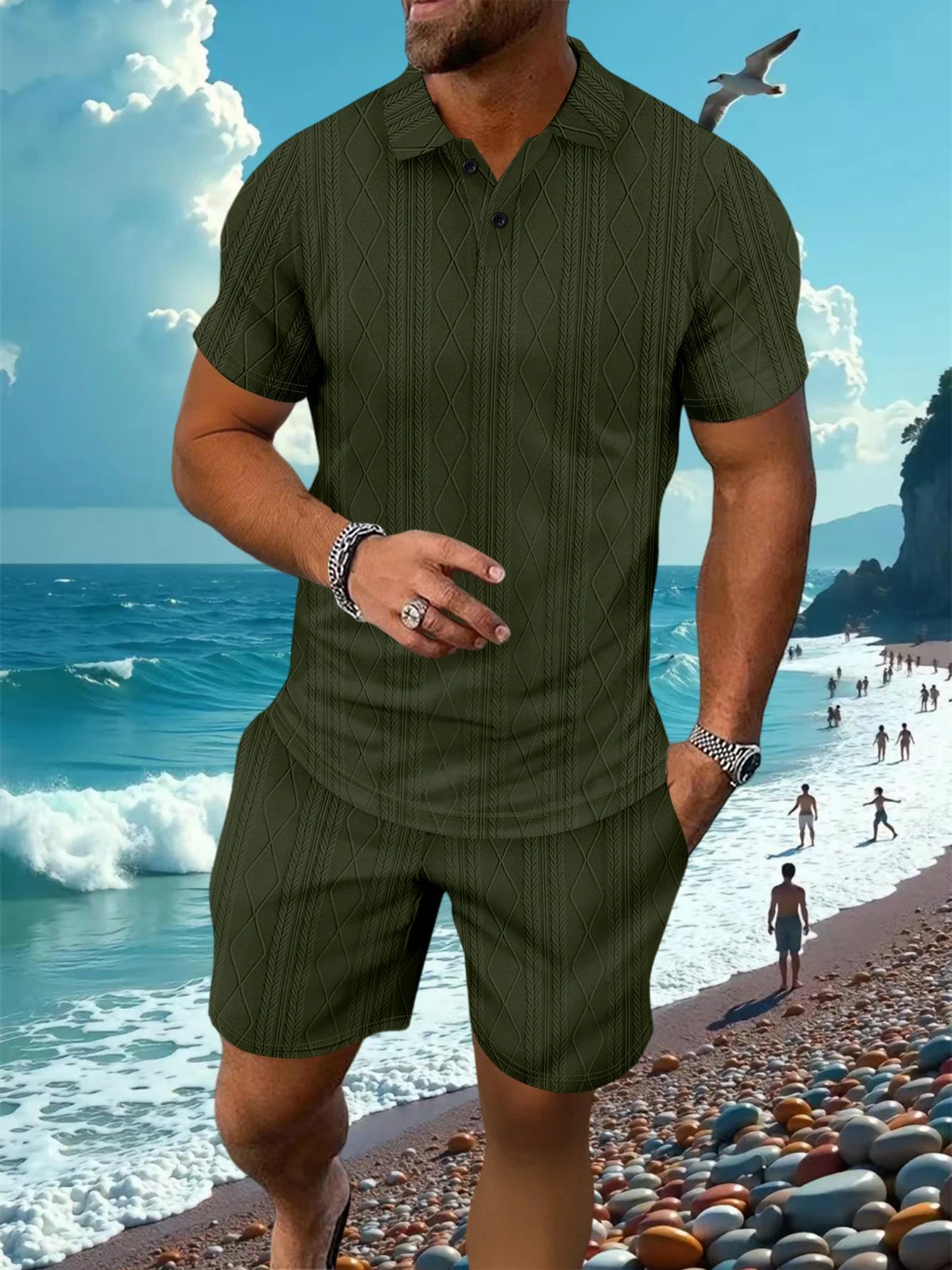 lapel short-sleeved POLO shirt & shorts