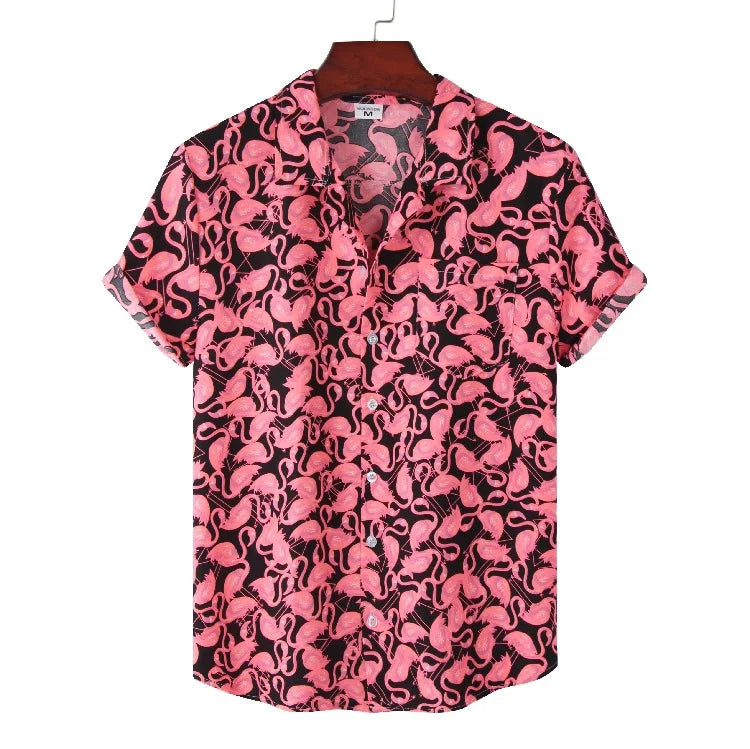 Floral Tops Hawaiian Flamingo Print Beach Shirts