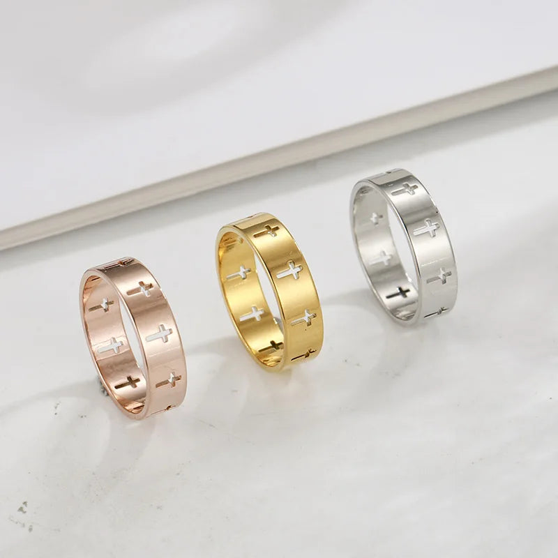 18k gold plating COOLTIME Gothic Cross Rings /  Stainless Steel Silver Color
