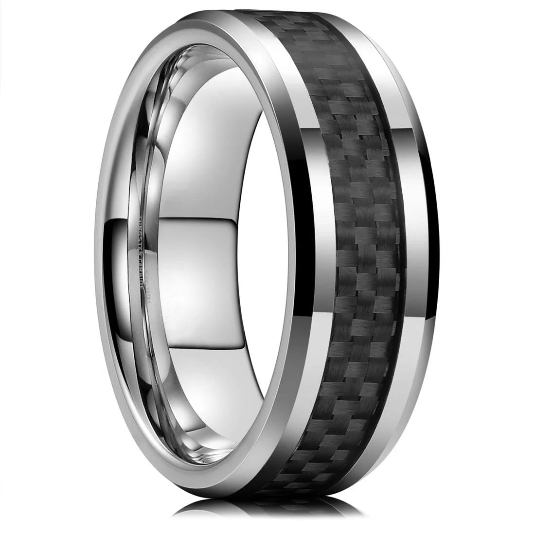 Black Carbon Fiber Matte Finish Ring For Men
