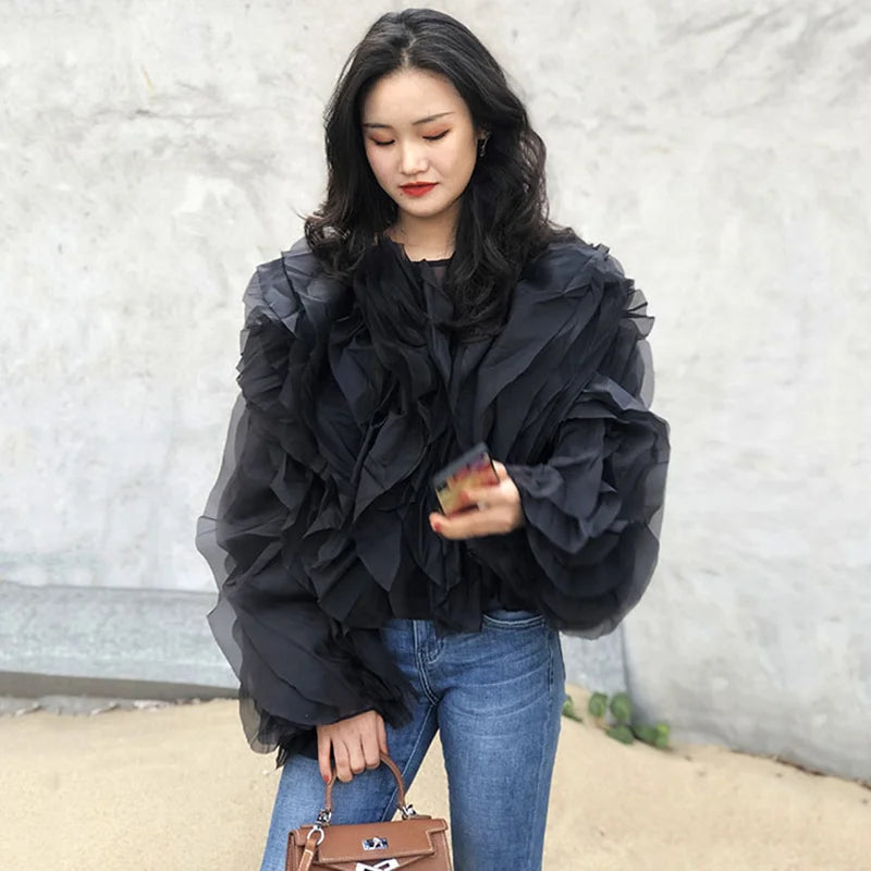 TWOTWINSTYLE Vintage Patchwork Ruffle Shirt
