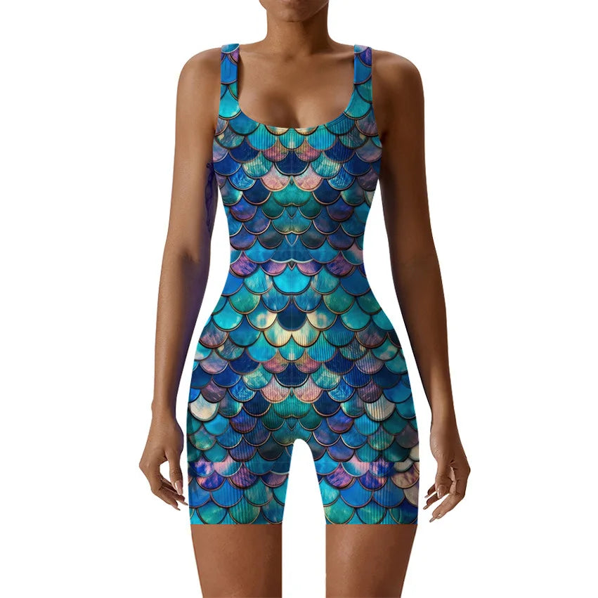 Fish Scale Print Multicolor Bodysuit