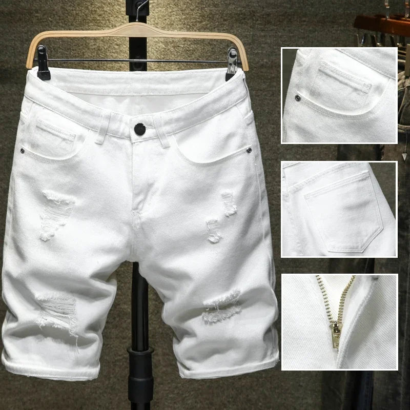 White Ripped Denim Shorts