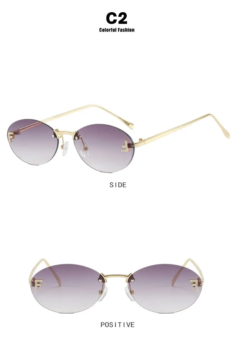 Rimless Retro Oval Sunglasses