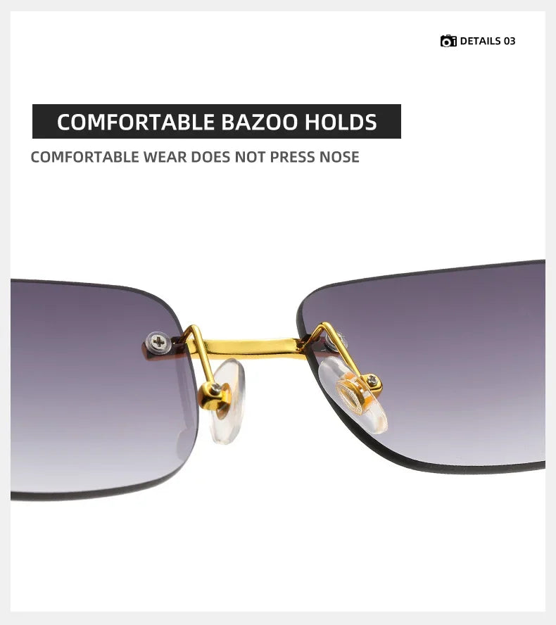 Rimless Rectangle Vintage Metal Leopard Head Sunglasses
