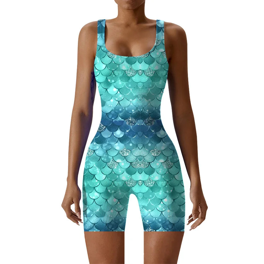 Fish Scale Print Multicolor Bodysuit