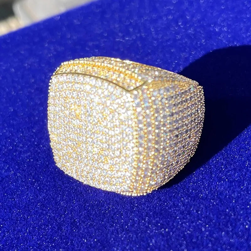 Men's Gold Color Bling Iced Out Cubic Micro Paved CZ Crystal Ring