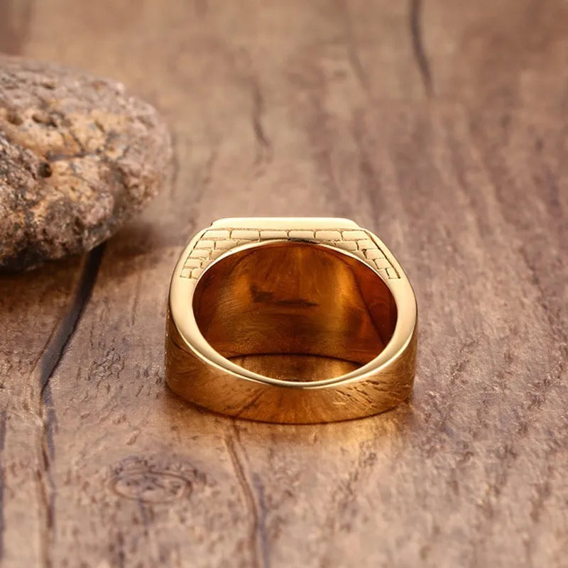 14k gold plating Black Stone Signet Ring,