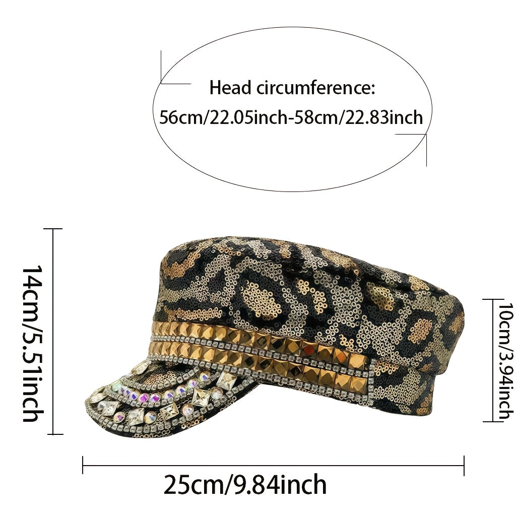 Sparkly Leopard Print Rhinestone Captain Hat