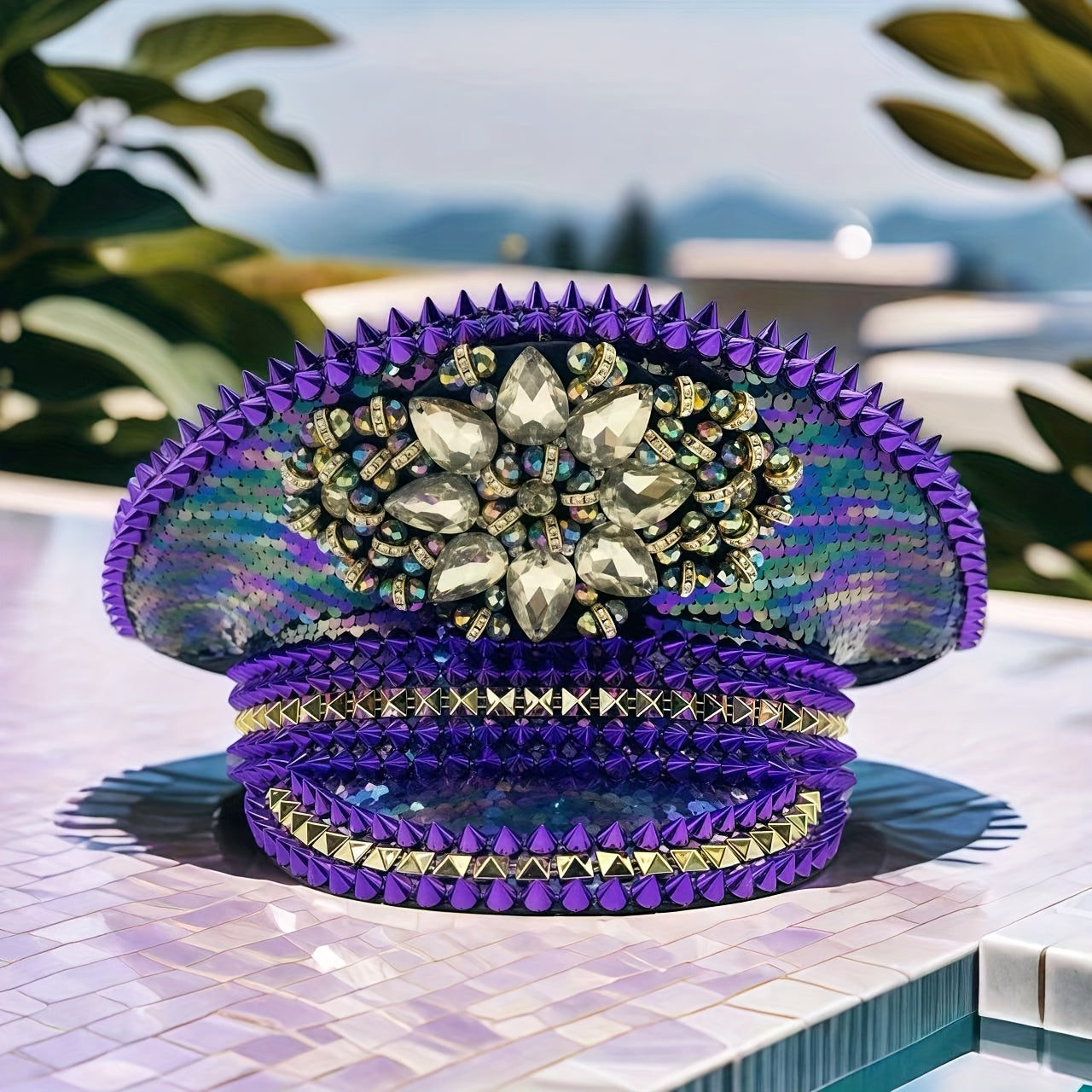 Steampunk Purple Glitter Captain Hat