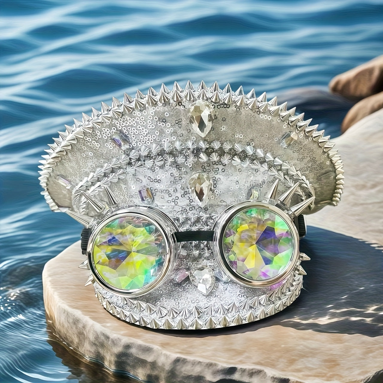 punk Rivet Military Hat with Punk Goggles