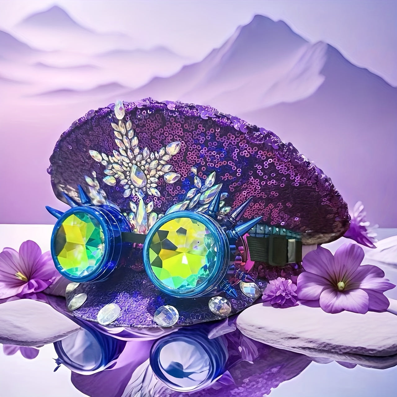 purple Steampunk Party Hat & goggles
