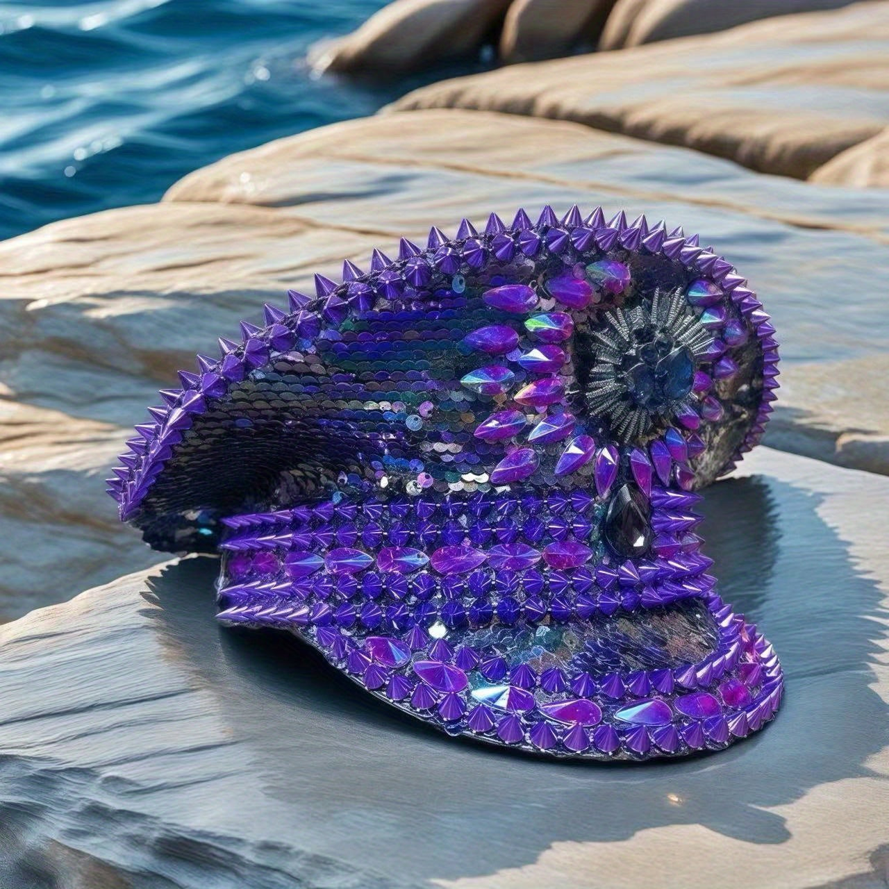 Purple Rhinestone Steampunk Captain Hat