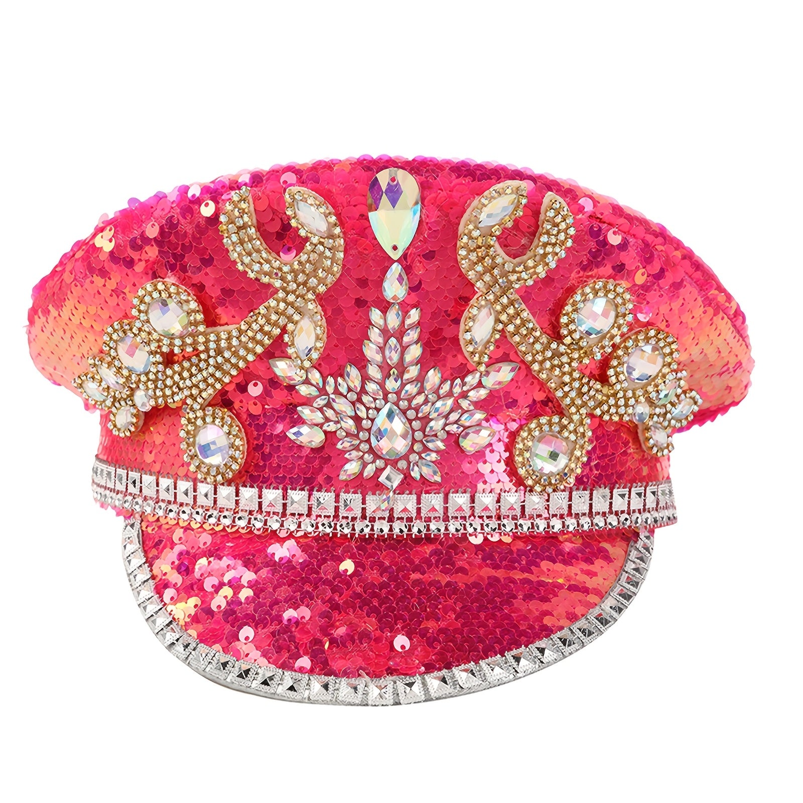 Sparkling Pink Sequin & Rhinestone Captain Hat