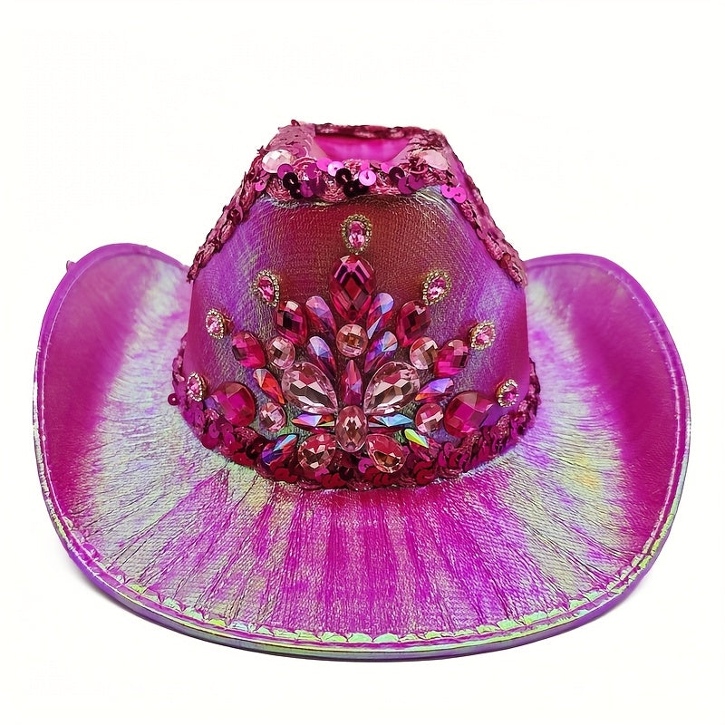 Handmade Luxury AB Color Lace Rhinestone Cowboy Hat